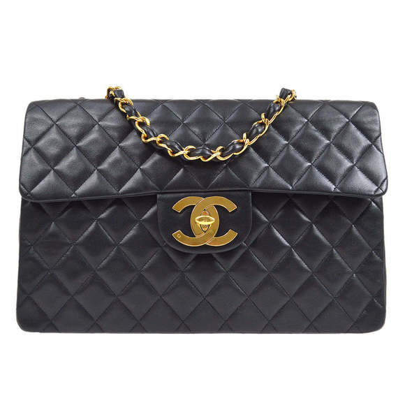 CHANEL Handbags - CHANEL 1991-1994 Black Lambskin Classic Flap Maxi 75152